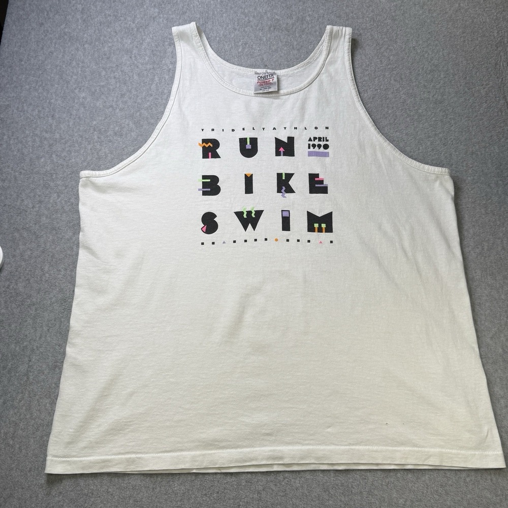 Vintage 1990 TriDeltathlon Run Bike Swim Tank Top Oneita USA Made XL